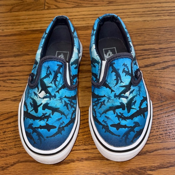 Vans Other - Vans Kids Blue Shark Print Slip-On Sneakers